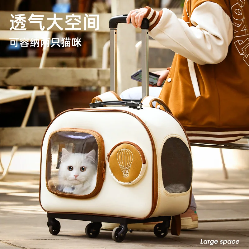 Cat bag, portable trolley case, cat suitcase, pet backpack, high-capacity dog and cat box, cart, space capsule