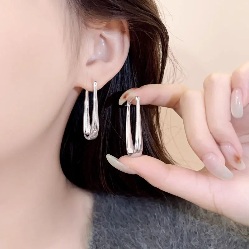 Fashion U-shaped Earrings With Ear Loops and Buckles For Women Simple Versatile Metal Geometrics Earrings Office Party Accessory