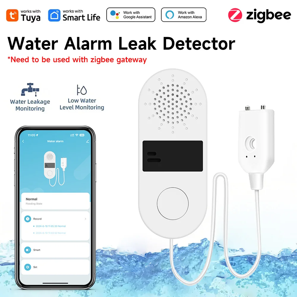 

Tuya zigbee Water Leak Sensor Sound Alarm System Smart Home Automation Water Overflow Level Detector Residential Protection