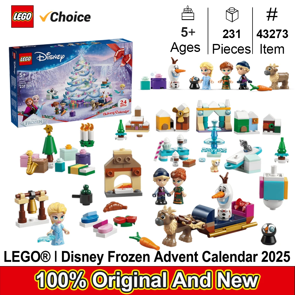 

Конструктор LEGO 43273 Advent Calendar 2025, в комплекте с мини-фигурками Эльзы, Анны и Кристофа, а также персонажами Олафа и Свен.