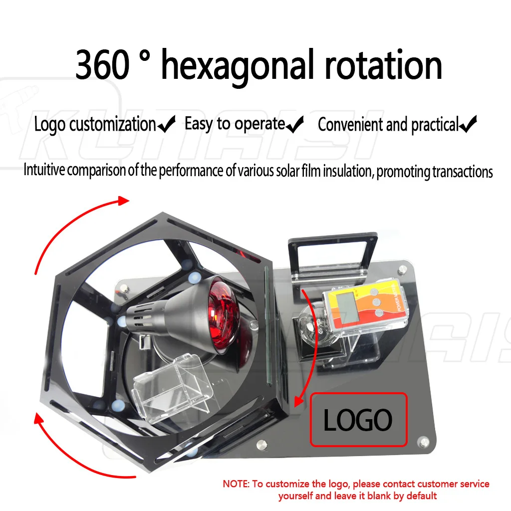 

6 Sides Rotatable Window Film Nano Ceramic Tint Film Heat Rejection Tester Infrared Heat Lamp 220V275WFor Heat Block Demo KNS-09
