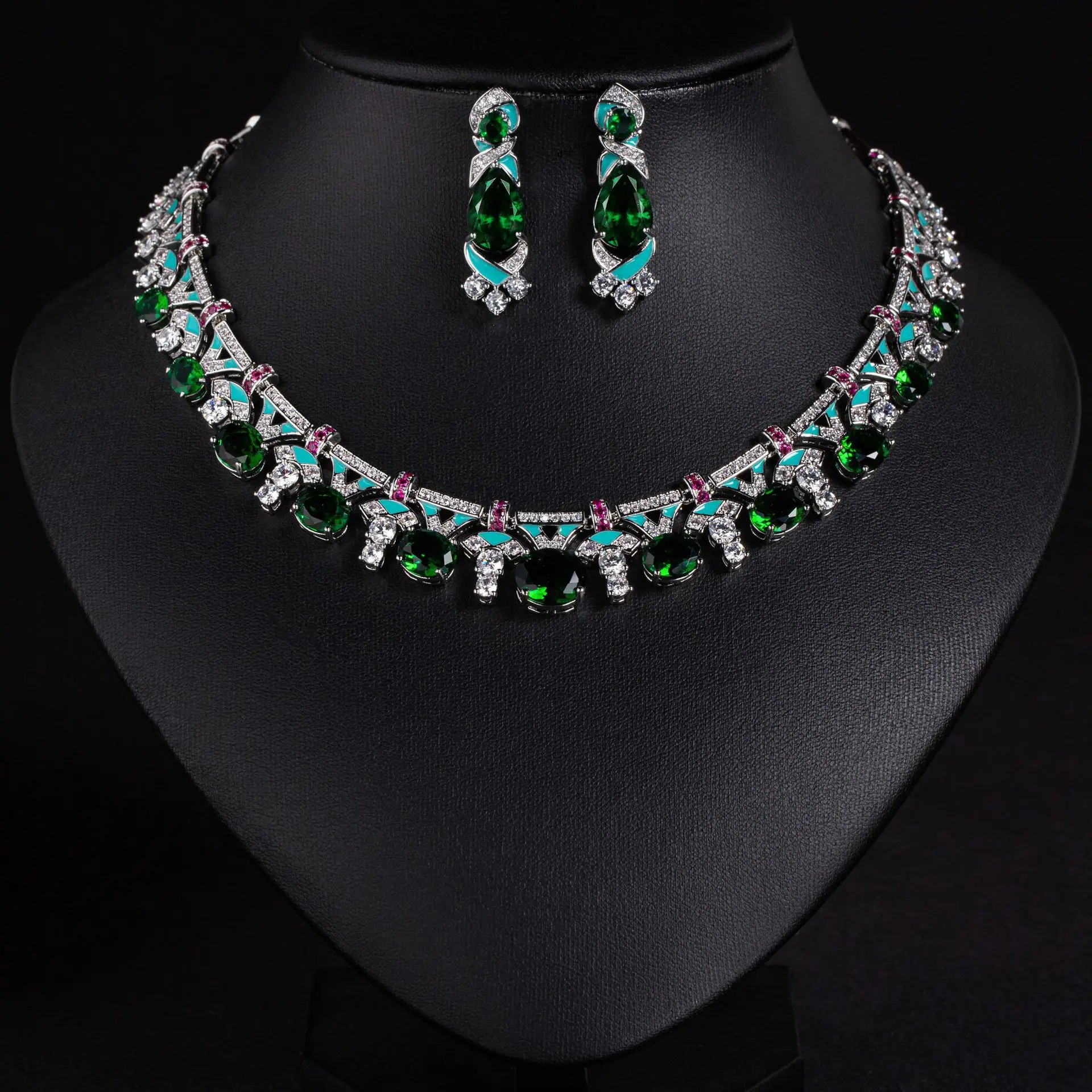 Necklace Drop Earring Sets Irregular Pink Beauty Luxurious High-end Wedding Evening Wear Cleavage Chain Party Jewelry for Women