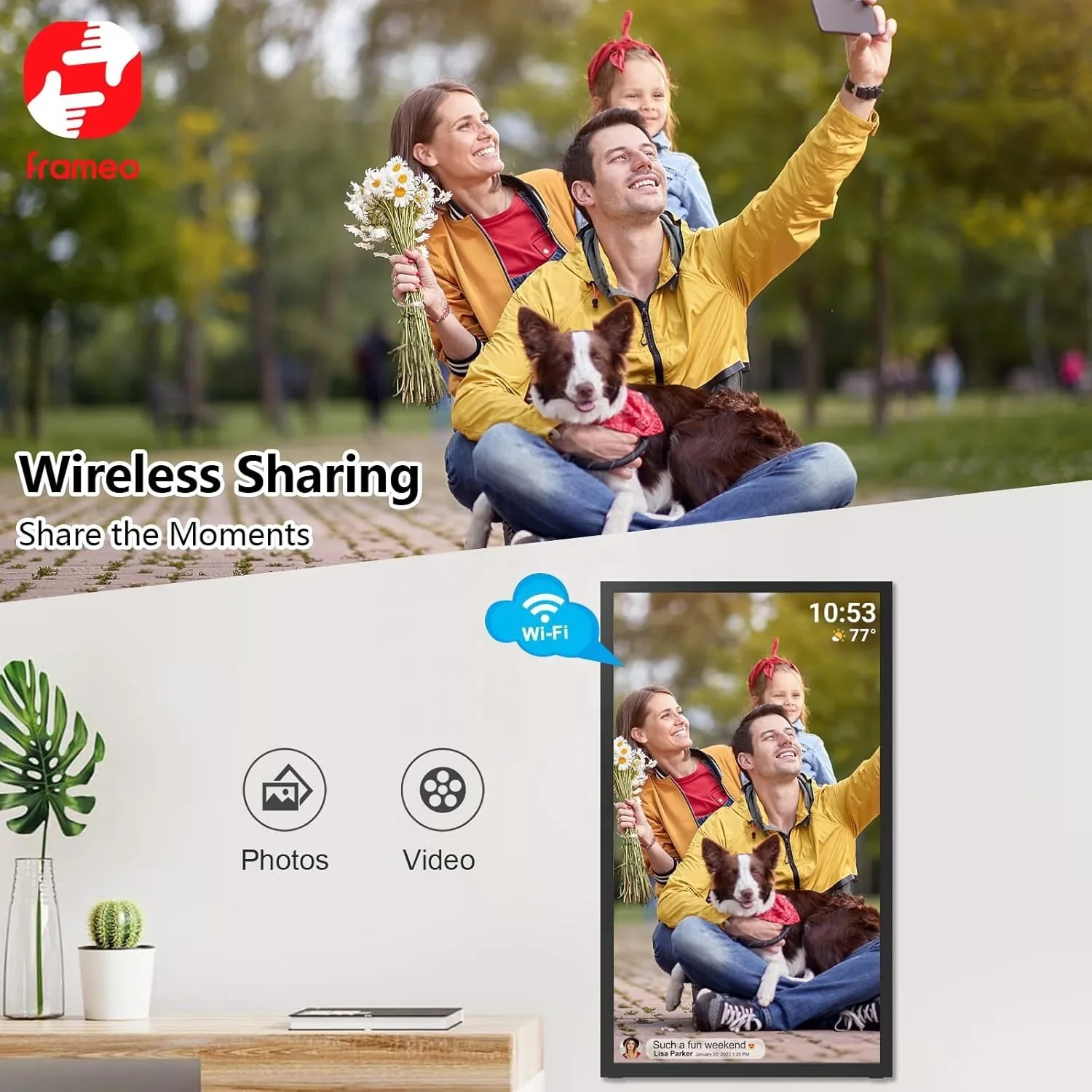 ホットセール 32GB FRAMEO デジタルフォトフレーム、21.5インチ大型WiFiデジタルフォトフレーム IPSスクリーン搭載、壁掛け簡単共有フォトフレーム