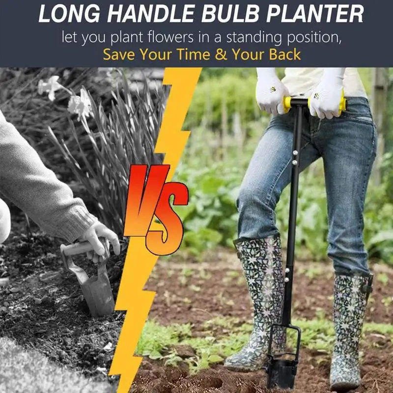 Outil de jardinière d'ampoule de jardin, transplantateur de jardin avec longue poignée, pelle ergonomique en acier polyvalente de précision Portable pour le sol