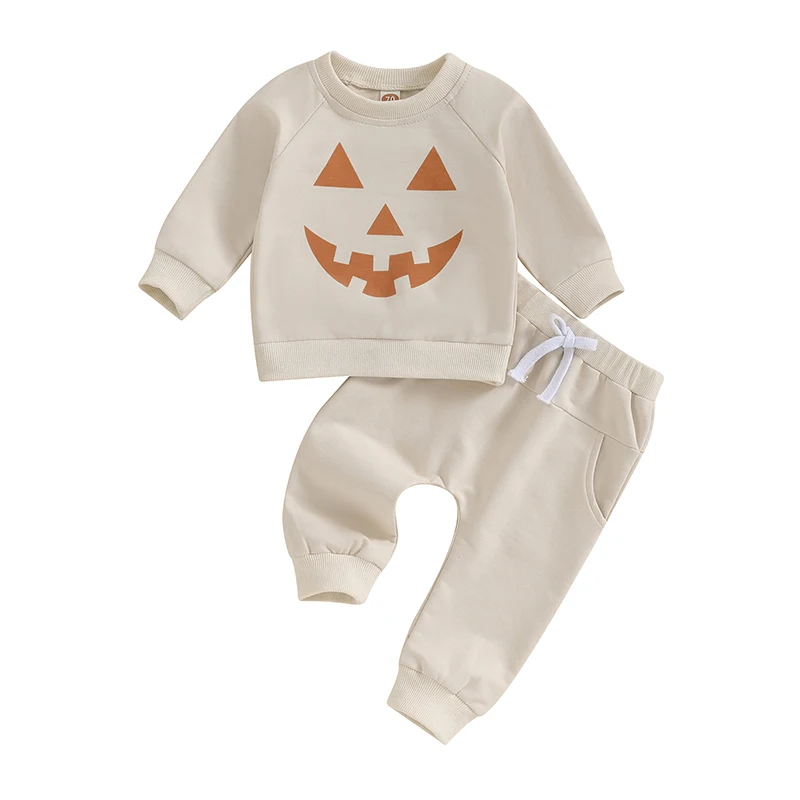 

Baby 2 Piece Cute Outfit Halloween Pumpkin Print Long Sleeve Sweatshirt and Elastic Pants Set for Infant Fall Clothes