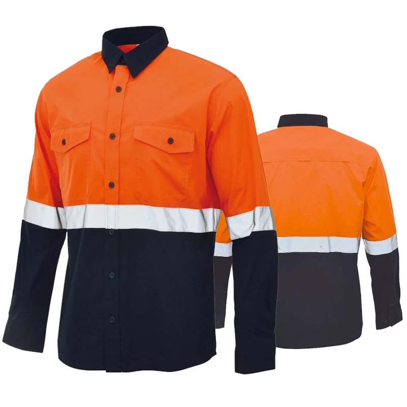 

Hi Vis Safety Shirts Two Tone Safety Shirts for Men Long Sleeve Buttons Front Reflective Shirts for Construction Working
