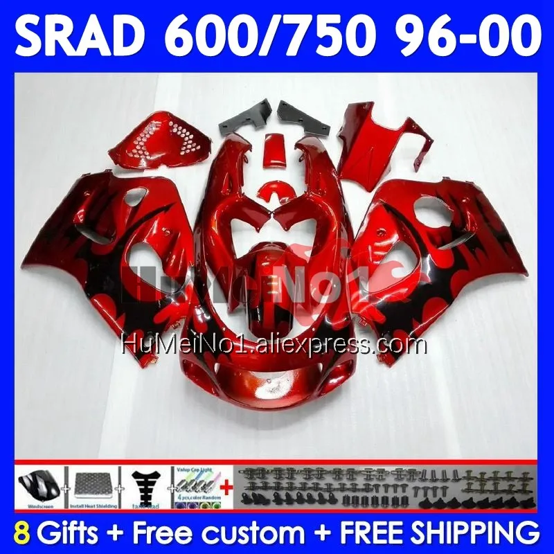 Body For SUZUKI SRAD GSXR 750 600 GSX-R600 101No.21 GSXR750 GSXR600 96 97 98 99 00 1996 1997 1998 1999 Black flames 2000 Fairing