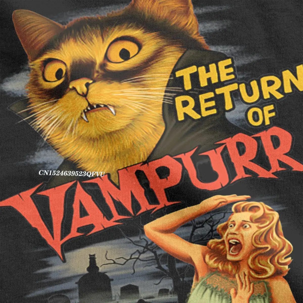 Camiseta de algodón con estampado de gato el regreso de Vampurr para hombre y mujer, camisa Harajuku de Horror para Halloween, ropa de cuello