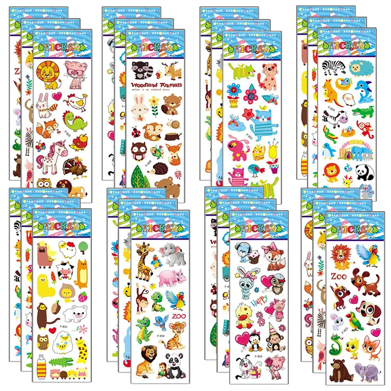 6/12/24pcs 3D Bubble Stickers Cartoon Animal Style Children Sticker Toys Reusable for Kids Birthday Christmas New Year Gift TMZ