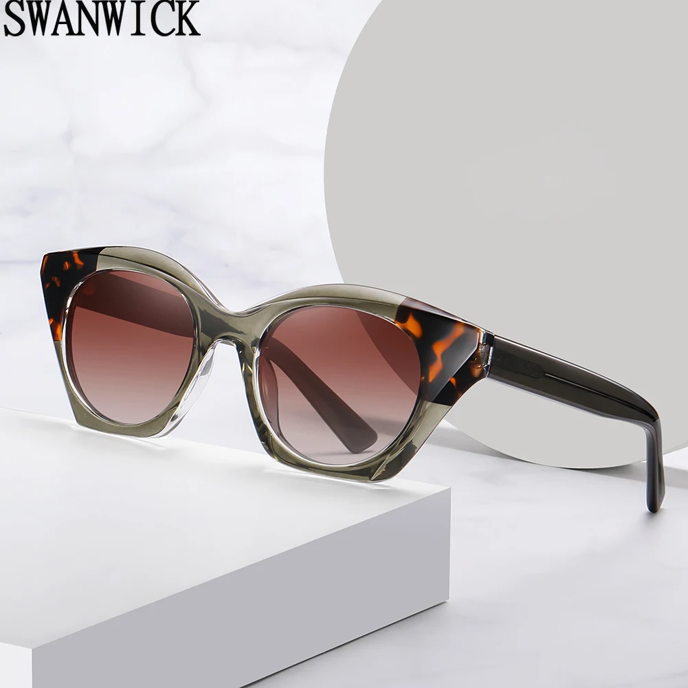 

Swanwick cat eye sunglasses for women TR90 aceate fashion sun glasses polarized UV400 European style green leopard female