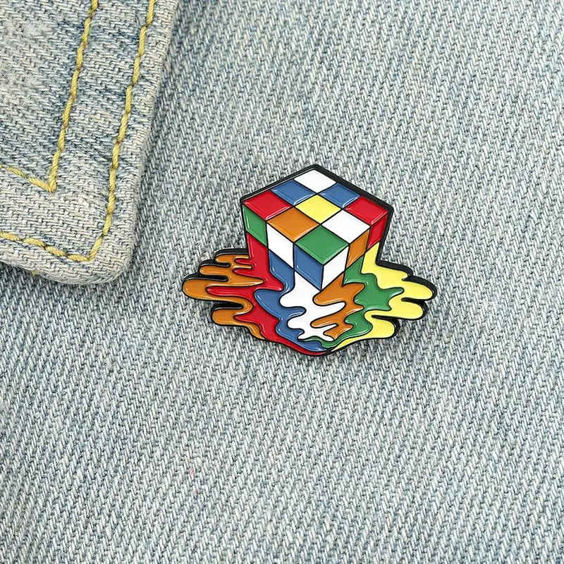 Melty Cube Enamel Pin Custom Colorful Toy Brooch Bag Clothes Lapel Pin Badge Cartoon Jewelry Gift for Kids Friends