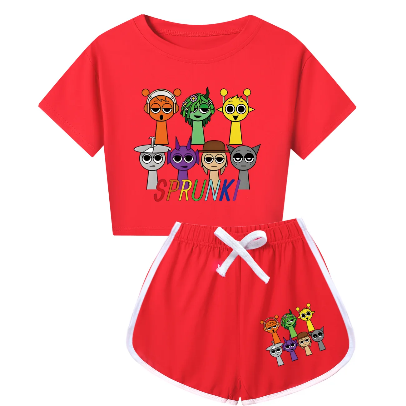 Sprunki-Cartoon Clothes for Kids, Outfits for Toddler Girls, Game Incredibox T-shirt and Shorts, Children's Running Sportsuits,