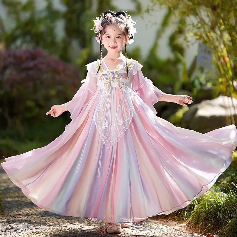 Chinese Hanfu Dress Girls Ancient Hanfu Children Carnival Halloween Cosplay Costume Colorful Hanfu Dress For Girls Kids 3-13Y