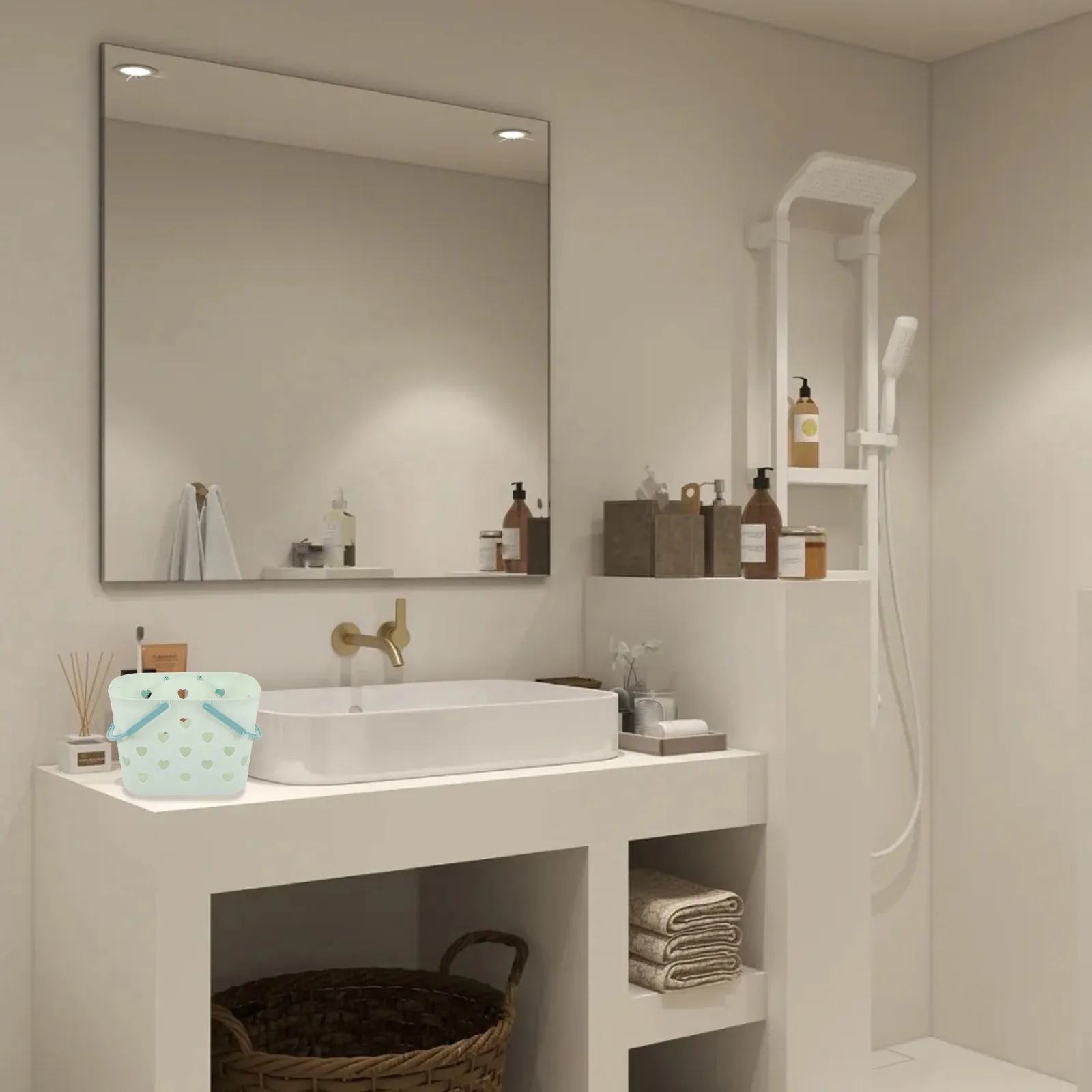 Cesta de Almacenamiento de PP Verde, 25x18x18cm, Organizador de Baño de Plástico Resistente con Asas Cómodas, Apilable y Fácil de Limpiar