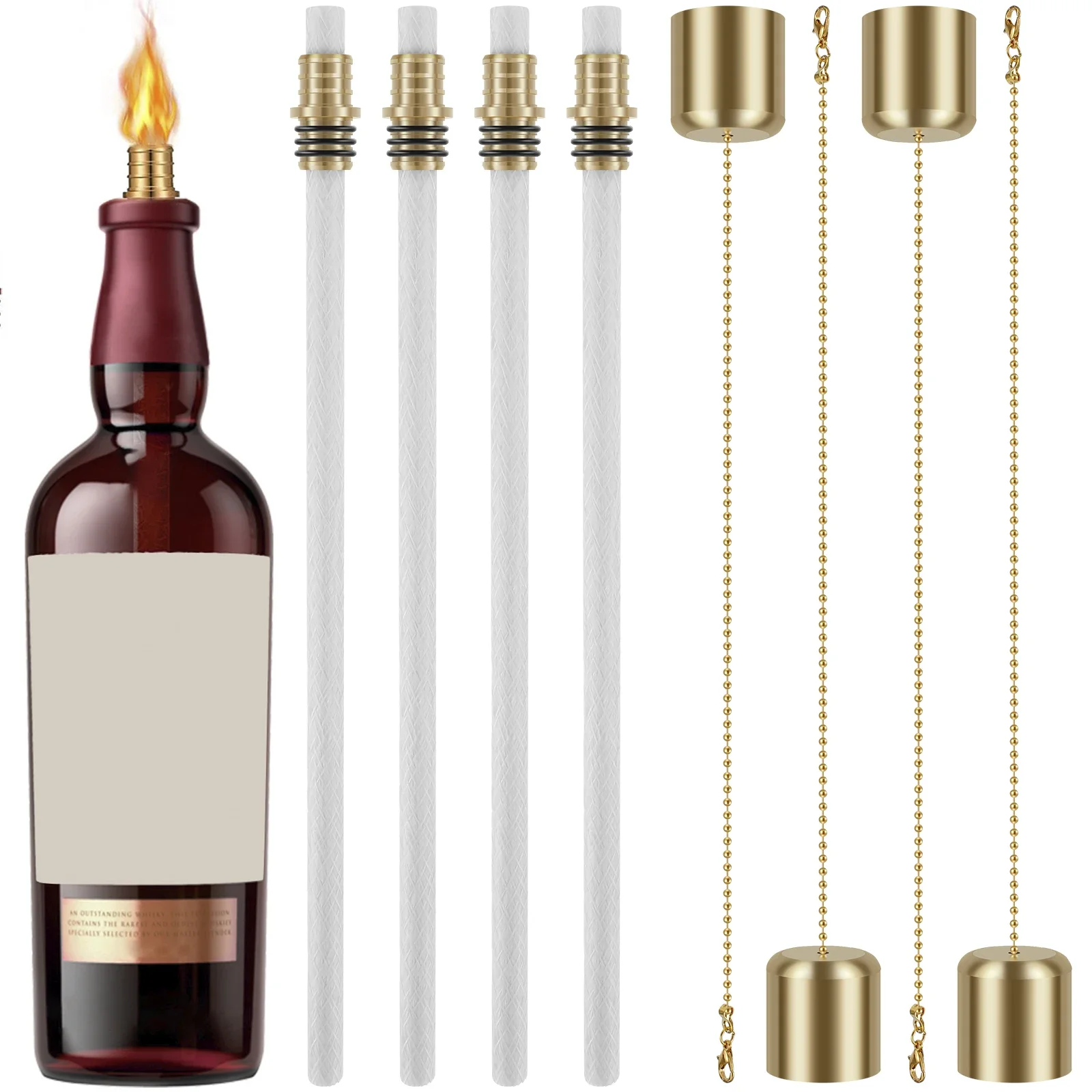 4PCS/Set Wine Bottle Torch Hardware Wick Includes Soft Fiberglass Replacement Wicks Torch Holder with Washer for DIY Torch Decor