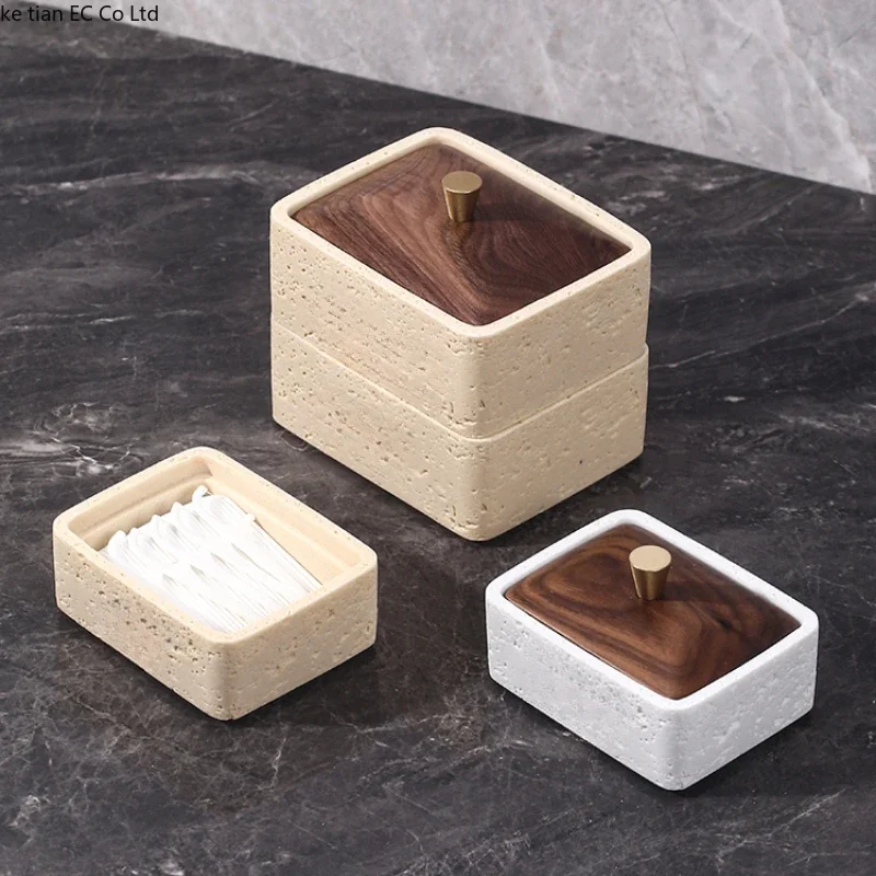 Wabi-sabi Wind Tunnel stone toothpick box High appearance level cotton swab floss storage box High-end creative cotton swab box