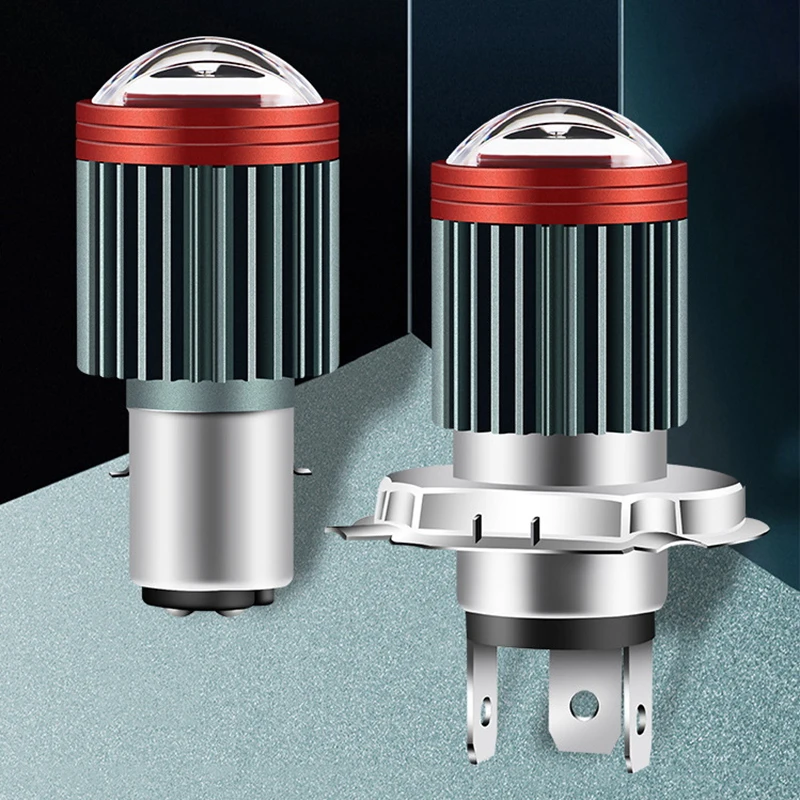 1Pcs LED Lights H4 H6 Moto Headlight Bulb Double Fisheye Convex Lens Hi Beam Low Beam Scooter Motorbike White Yellow Lamp