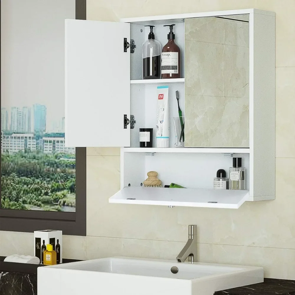 Bathroom Mirror Cabinet, Wall Mounted Medicine Cabinet with Mirror Doors & Adjustable Shelf, Mirrored Bathroom Storage