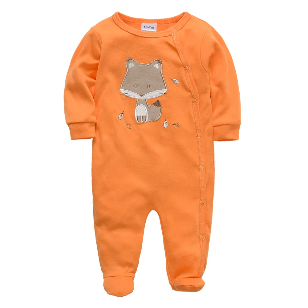 Kavkas Newborn Baby Boy Clothes 100% Cotton Long Sleeve 0-12M Infant Rompers O-Neck Cartoon Print Jumpsuit