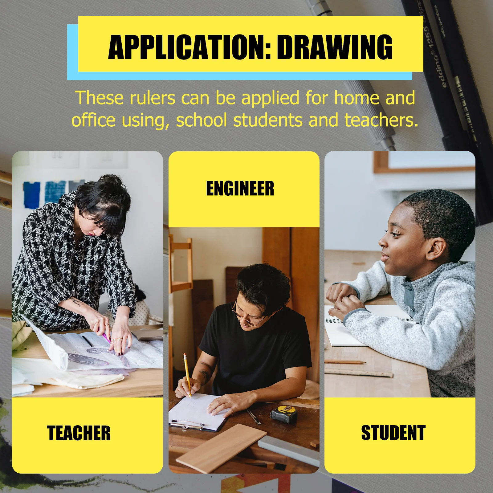 

1Set Multifunctional Geometric Drawing Ruler Set Precise Measuring Tool for Students Teachers Architects Engineers Drawing