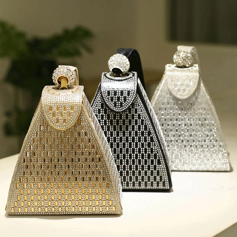 Luxury design diamond studded women bag high-quality evening bag women handbag bling triangle small bag