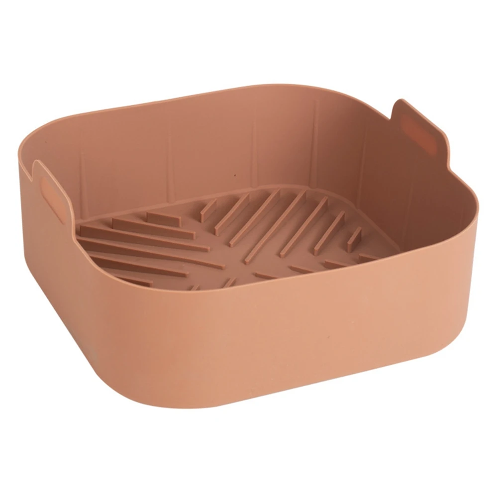 Reusable Airfryer Silicone Basket Oven Baking Tray Fried Pizza Chicken Basket Easy To Clean Air Fryer Liner Khaki