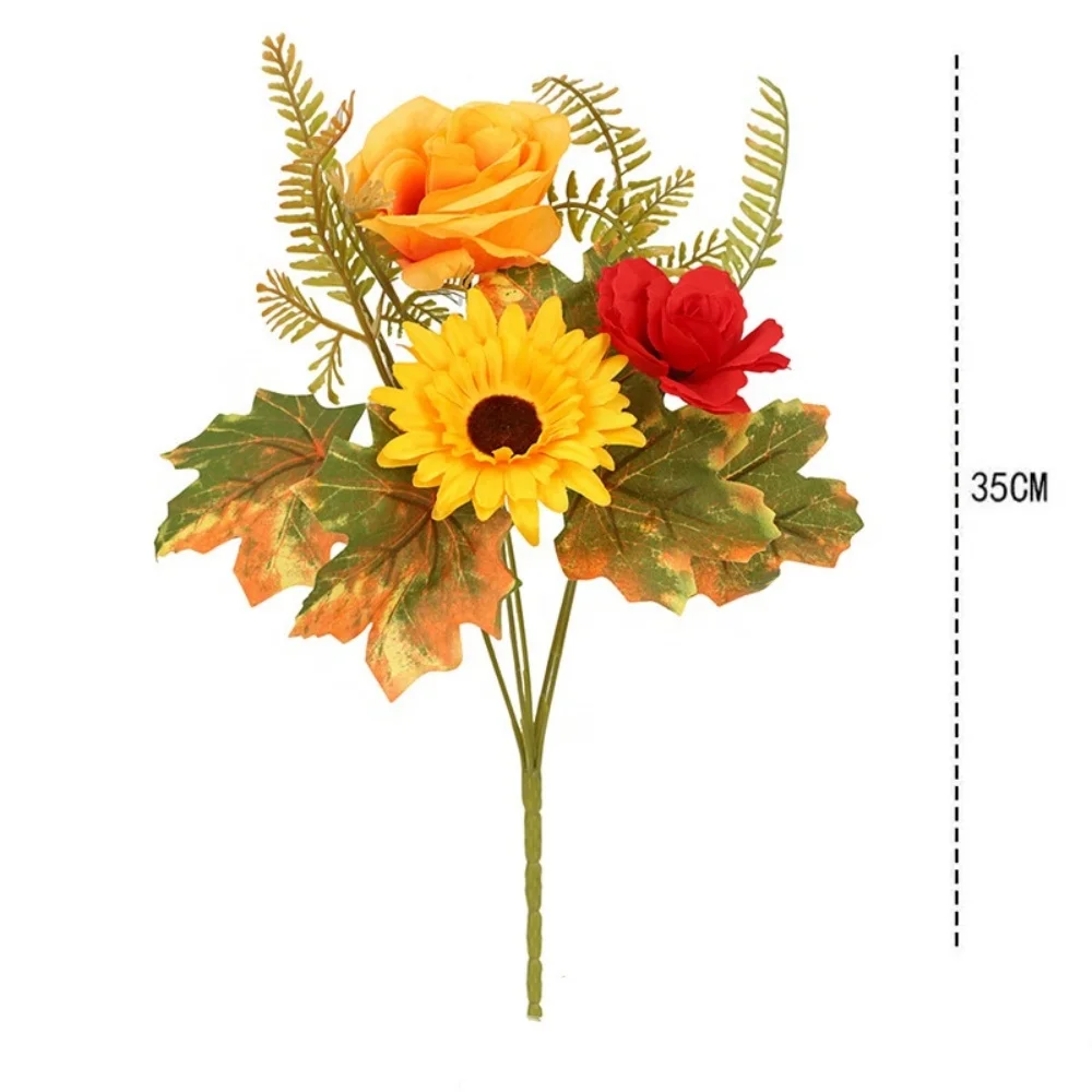Decorative Pumpkin Wreath Lastin Faux Plants Autumn Floral Branch Realistic Artificial Maple Leaf Bouquet For Thanksgiving