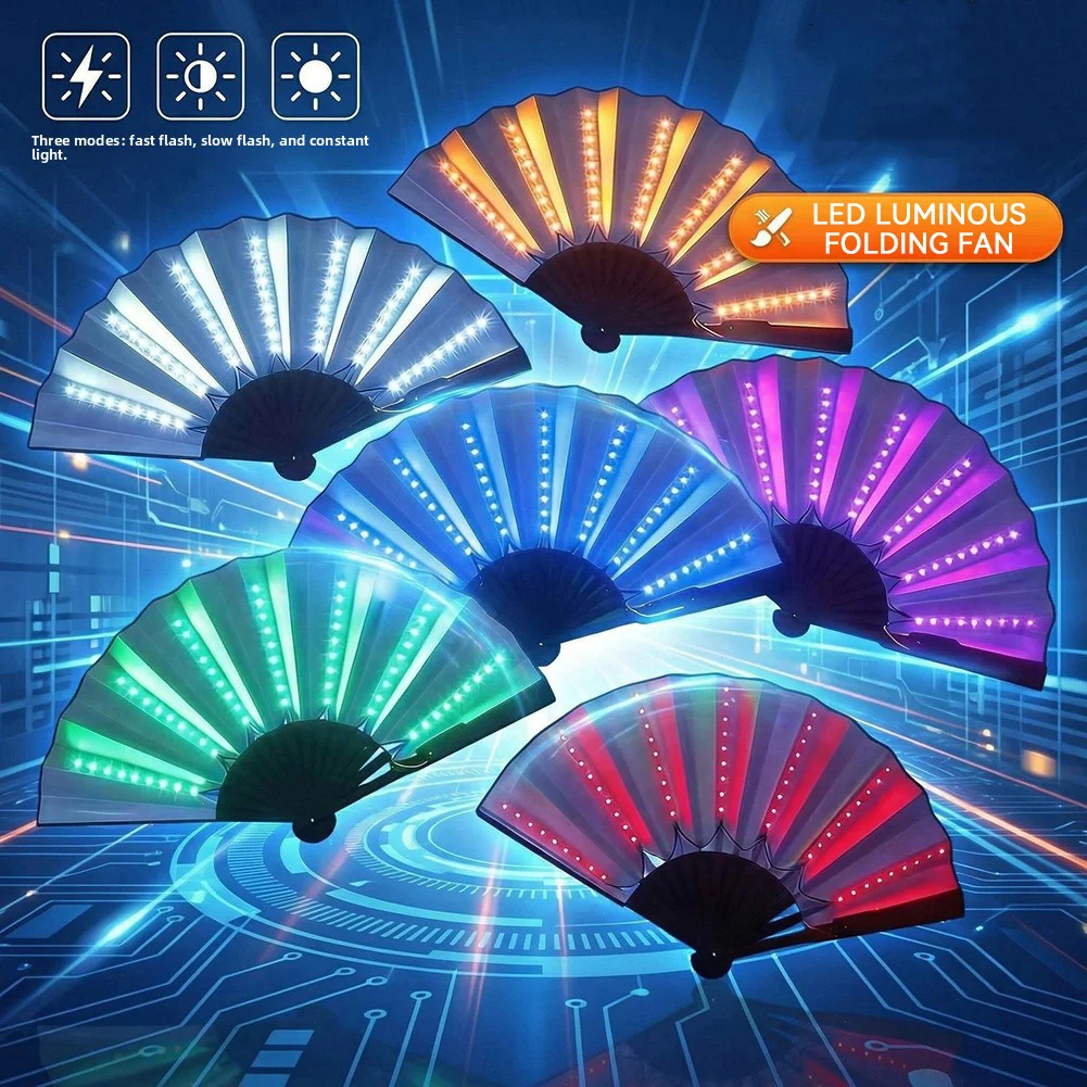 LED Luminous Folding Hand Fan,Vibrant LED Colors With Multiple Modes,Perfect For Outdoor Raves, Festivals & Night Parties