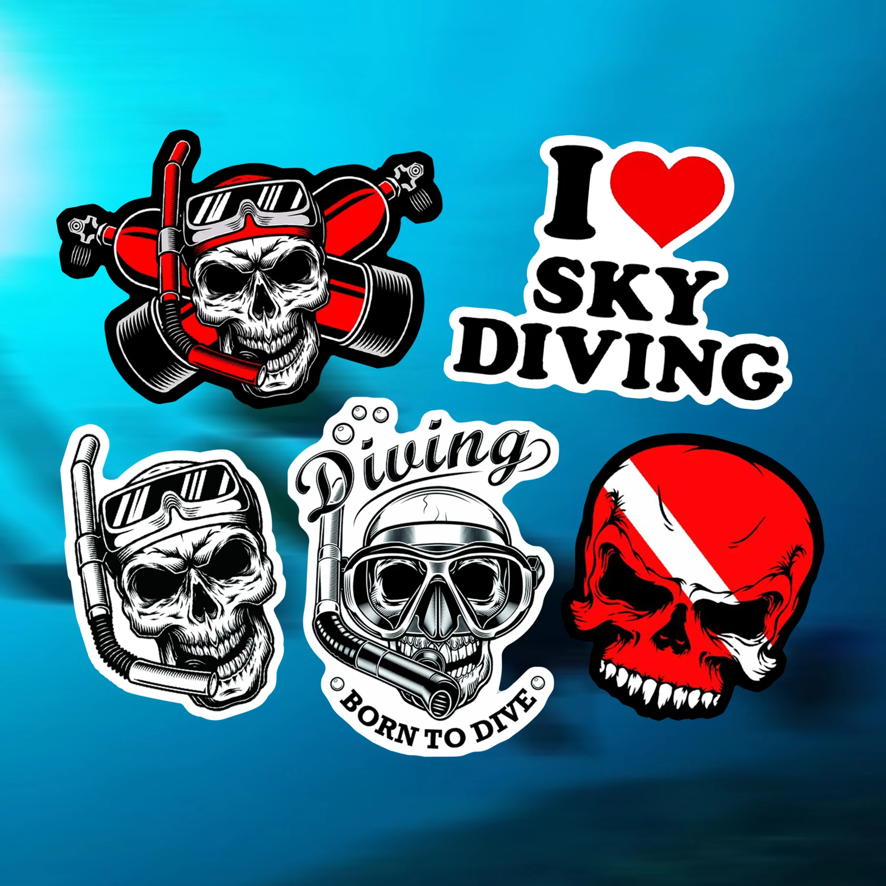 5 Pieces Diving Underwater Adventure Scuba Outdoor Sport Waterproof Stickers for Phone Laptop Skateboard Motorcycle Car Sticker
