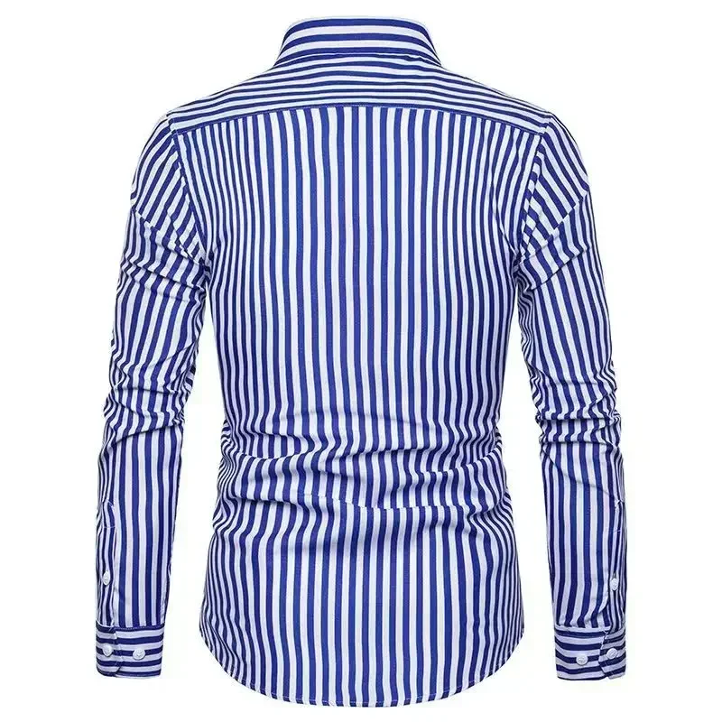 2024 Korean Version Striped Shirt Men\'s Slim Fit Professional Dress Shirt for Office and Business Cotton Casual Shirts Men