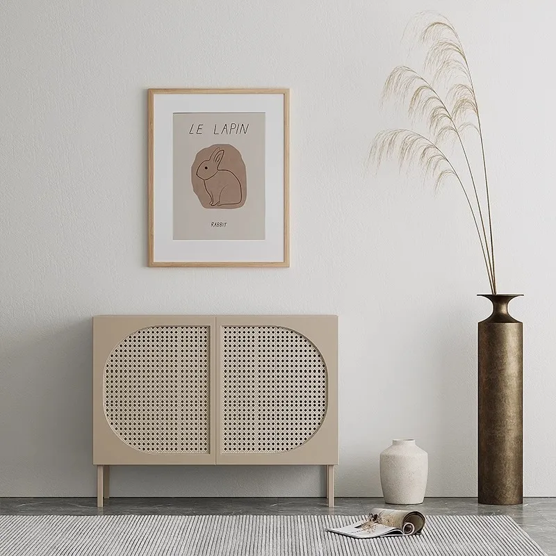 

Nordic simple rattan solid wood TV cabinet small household multi-specification creative multi-functional living room locker
