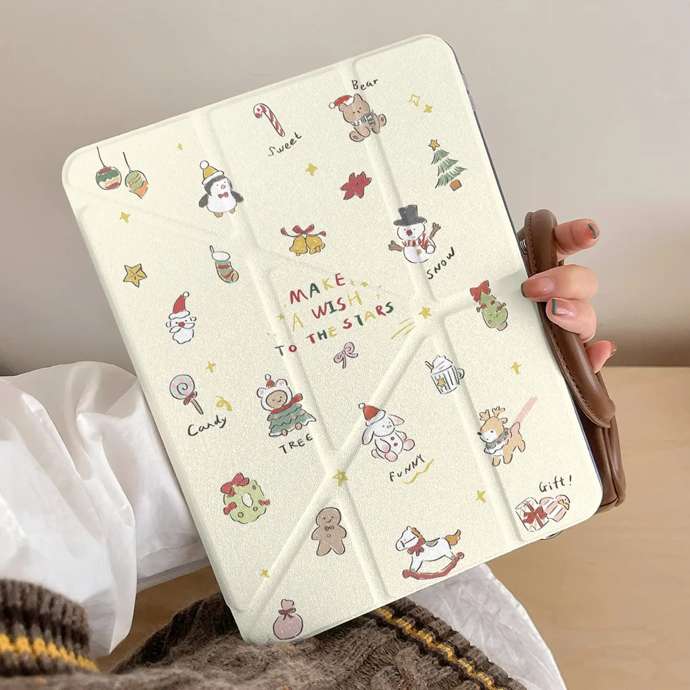 Christmas Cartoon Animal Tablet Case For iPad pro10/11/2020/6th/7th /8th /Air 3rd/Air 4th/9th Air 5th Air 11 MINI 3Y-Fold Cover