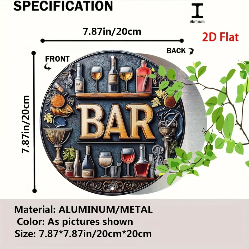 Vintage Bar Wine Bottle Pattern Circular Tin Plaque, 1pc 2D Flat Pub Decor Metal Sign, 20x20 Man Cave Backyard Bar Wall Hanging