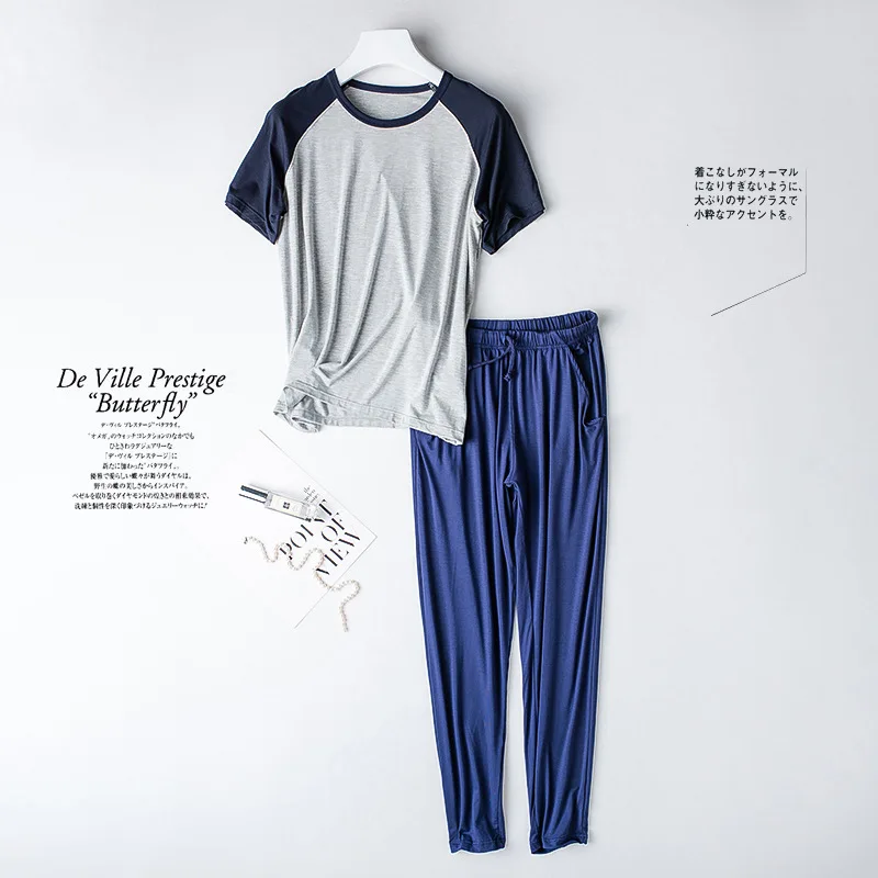 Matching Color Modal Short Sleeve T-Shirt Pajamas Women Spring Summer Home Trousers Suit Casual Loose Sleepwear Set M-3XL