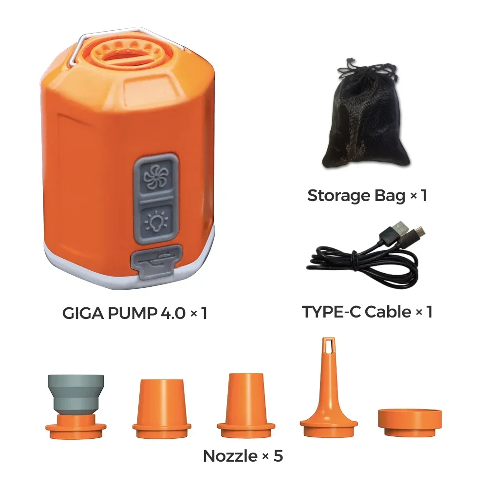 Pompa GIGA 4.0 3-in-1 portabel, Inflator listrik Mini pengisian USB pompa udara luar ruangan pompa udara perahu pompa vakum lentera