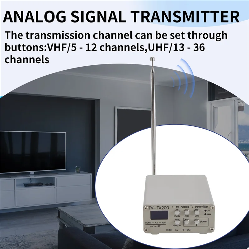 

【A42U】TV-TX200 Аналоговый ТВ-передатчик VHF/UHF Поддержка входа HD/AV Аналоговый передатчик сигнала с телескопической антенной US PLUG