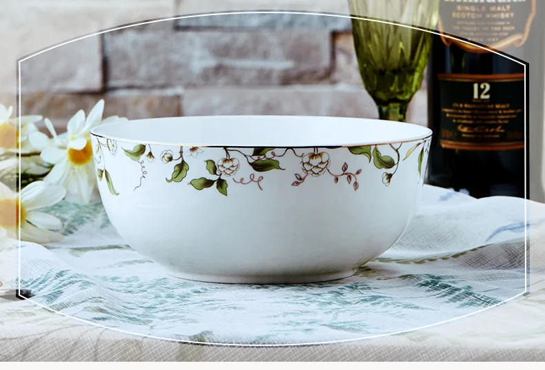 7 Inch, Fine Bone China Salad Container Bowl, Leaf Design, Garden Style Noodle Bowl Ceramic, Buffet Serving Bowl, Cooking Serve