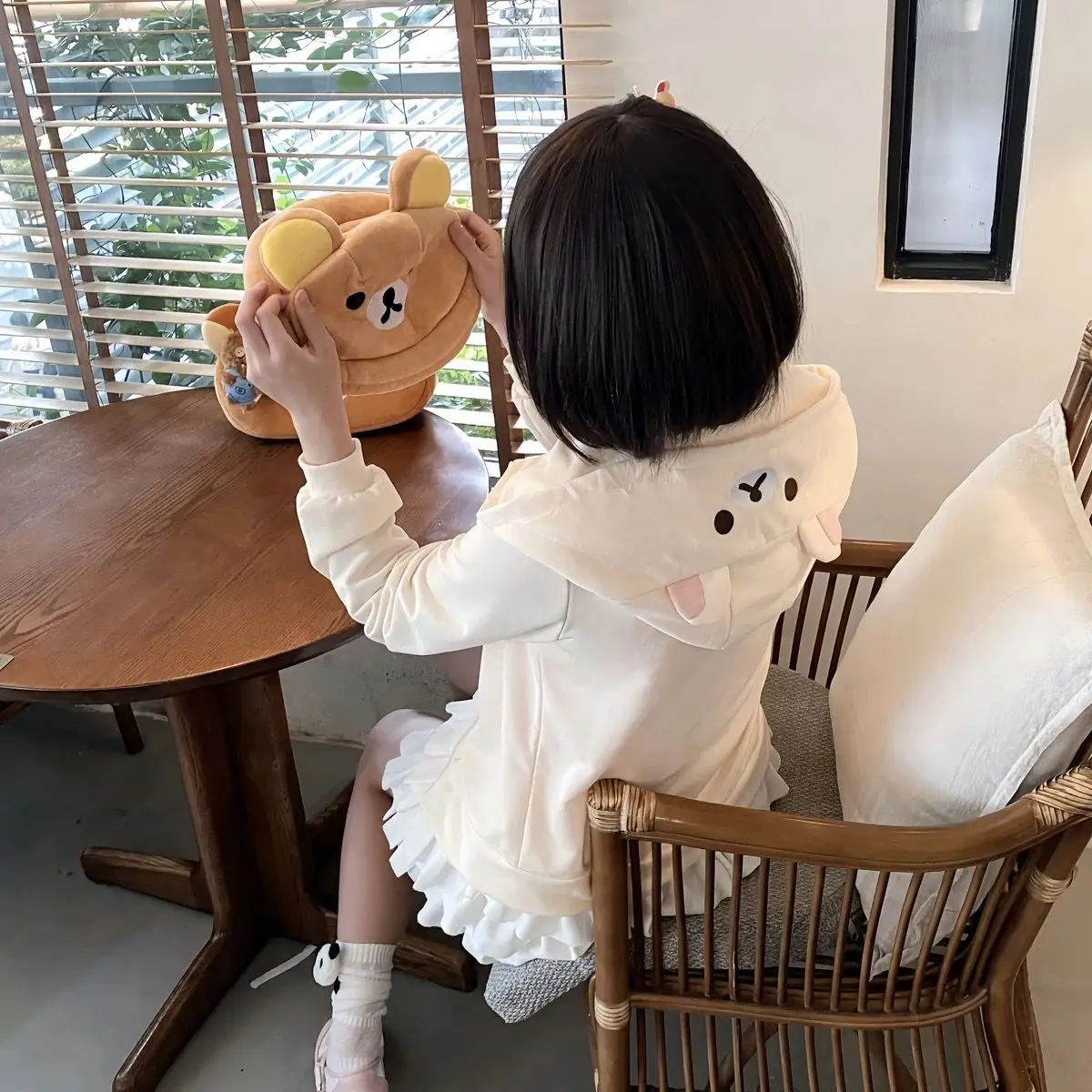Spring Summer New Cute Bear Ears Zip Up Hoodie Japanese Sweet Girl Casual Loose Sweatshirt Women Cardigan Anime Hoodie Y2k Top