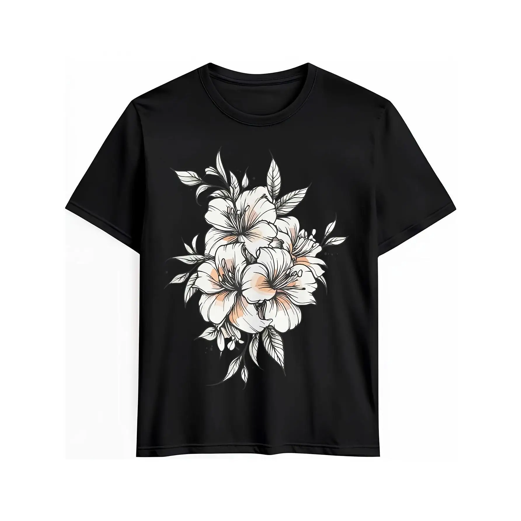 

Floral T-shirt for Women Lily Flower Graphic Tee Artistic Plant Top Casual Wear