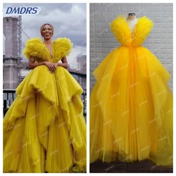 Luxurious Yellow A-line Prom Dress 2024 Graceful Tulle Ball Gown Elegant Charming Floor-length Bride Robe Vestidos De Novia