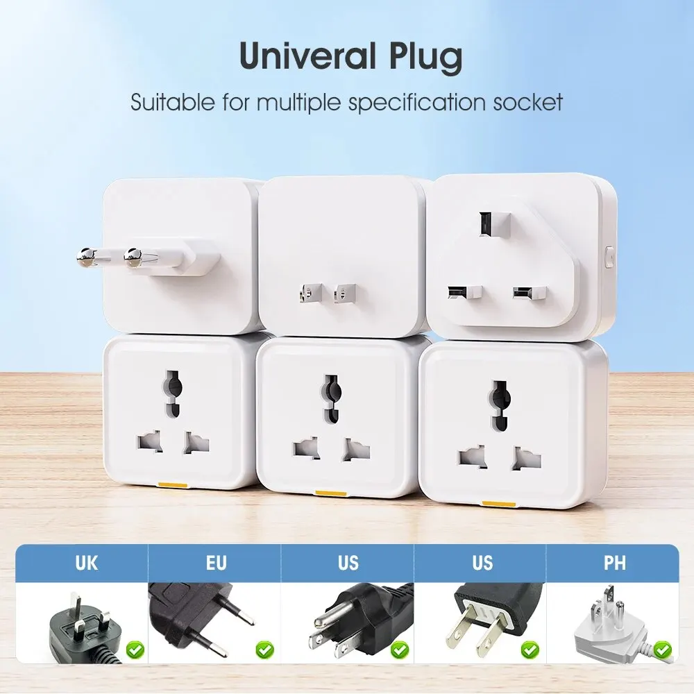 Tuya Smart Home Wireless WIFI Plug Socket UK EU US Universal 16A Travel Universal Conversion Socket Outlet Power Monitor Timer