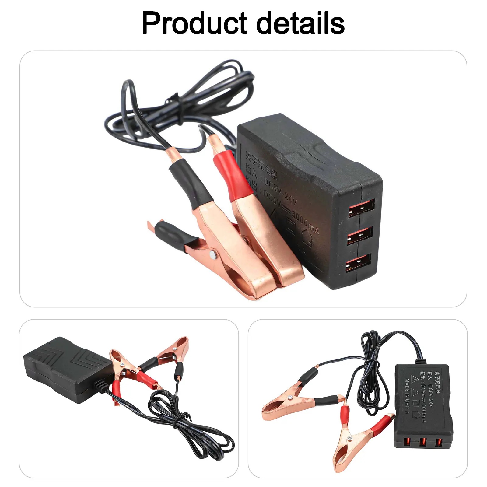 Battery Clip Converter USB Step Down Adapter Multi Port Usb Charger Versatile Power Solutions Input Voltage Range 8-24V