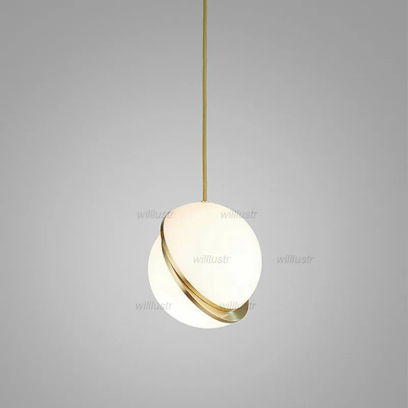 Gold Iron Acrylic Pendant Lamp Creative Moon Suspension Light Luxury Hotel Bar Misaligned Semicircle Hanging Ceiling Chandelier