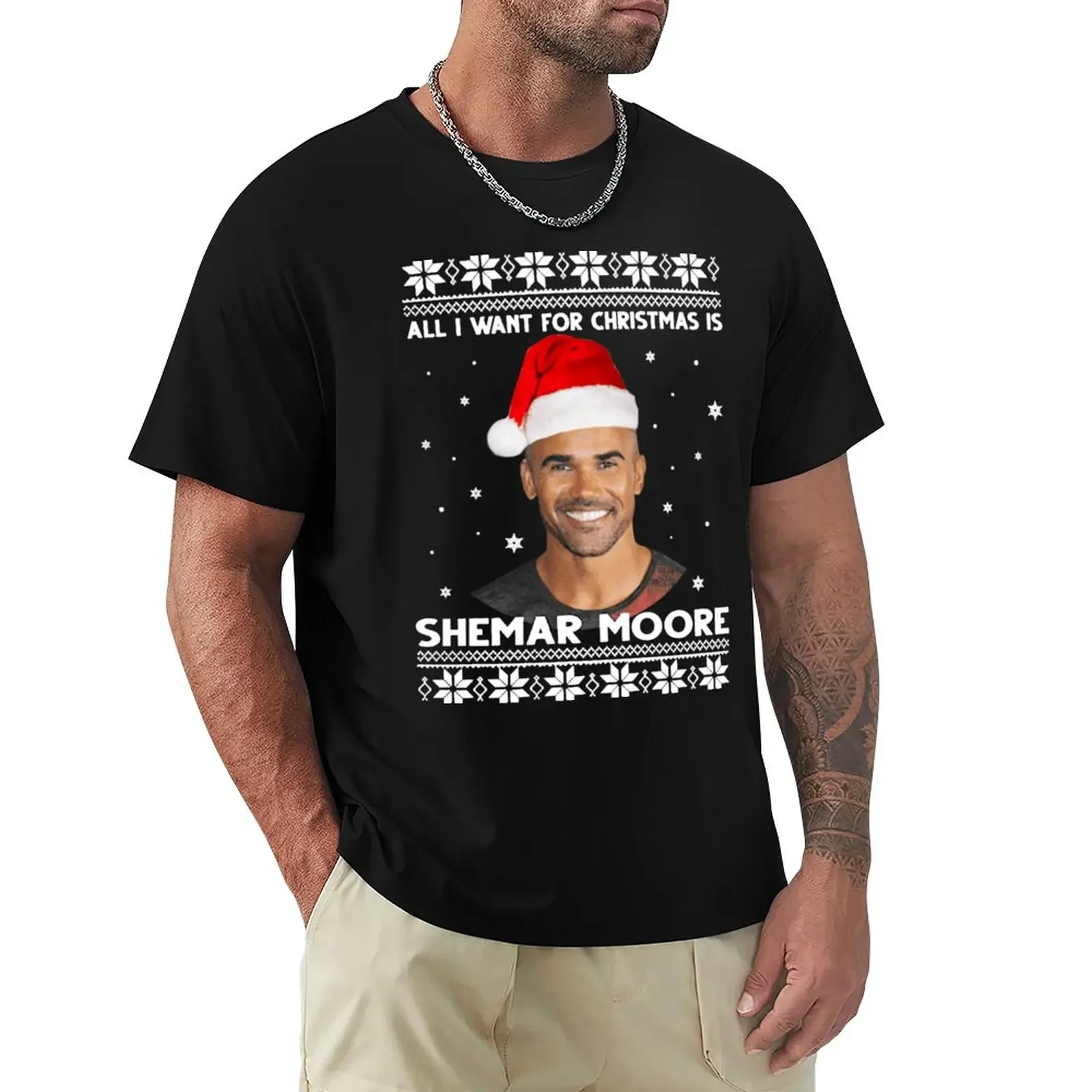 Store All i Want for Christmas is Shemar Moore T-Shirt summer top Short sleeve tee man t shirt t shirt men 100℅ cotton