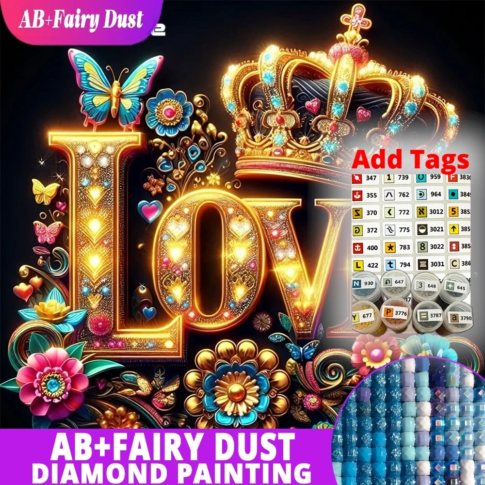 

Наклейки AB Fairy Dust DMC для алмазной вышивки, с полным квадратным заполнением, с текстом, изображением любви, стразами, мозаикой, цветами, для декора стен