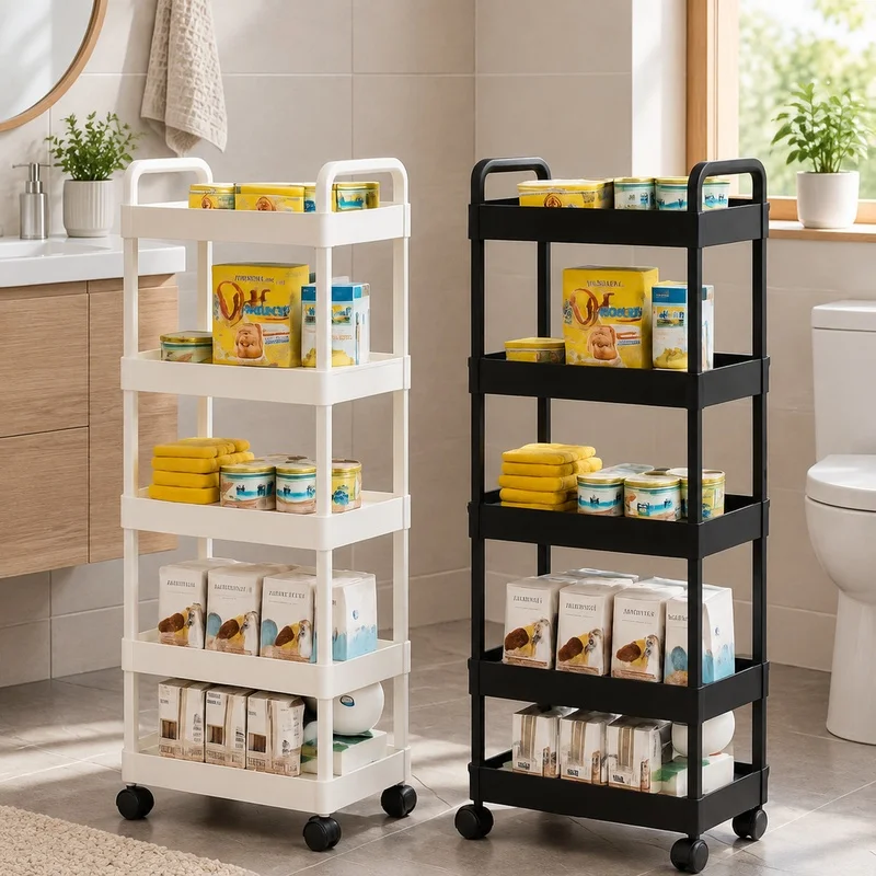 5-Tier Rolling Storage Cart with Wheels, Durable Kitchen Organizer for Fruits, Vegetables, Snacks, and Books