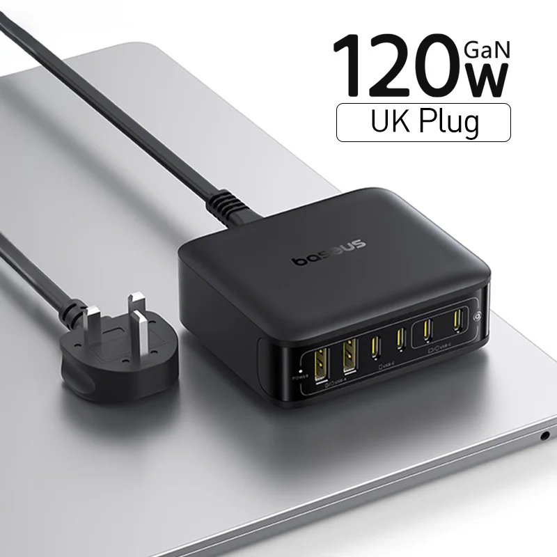 Baseus 120W desktoplader Laptop snellader 6 in 1 oplader voor iPhone 17 16 15 14 Pro Max Samsung iPad snellader GaN
