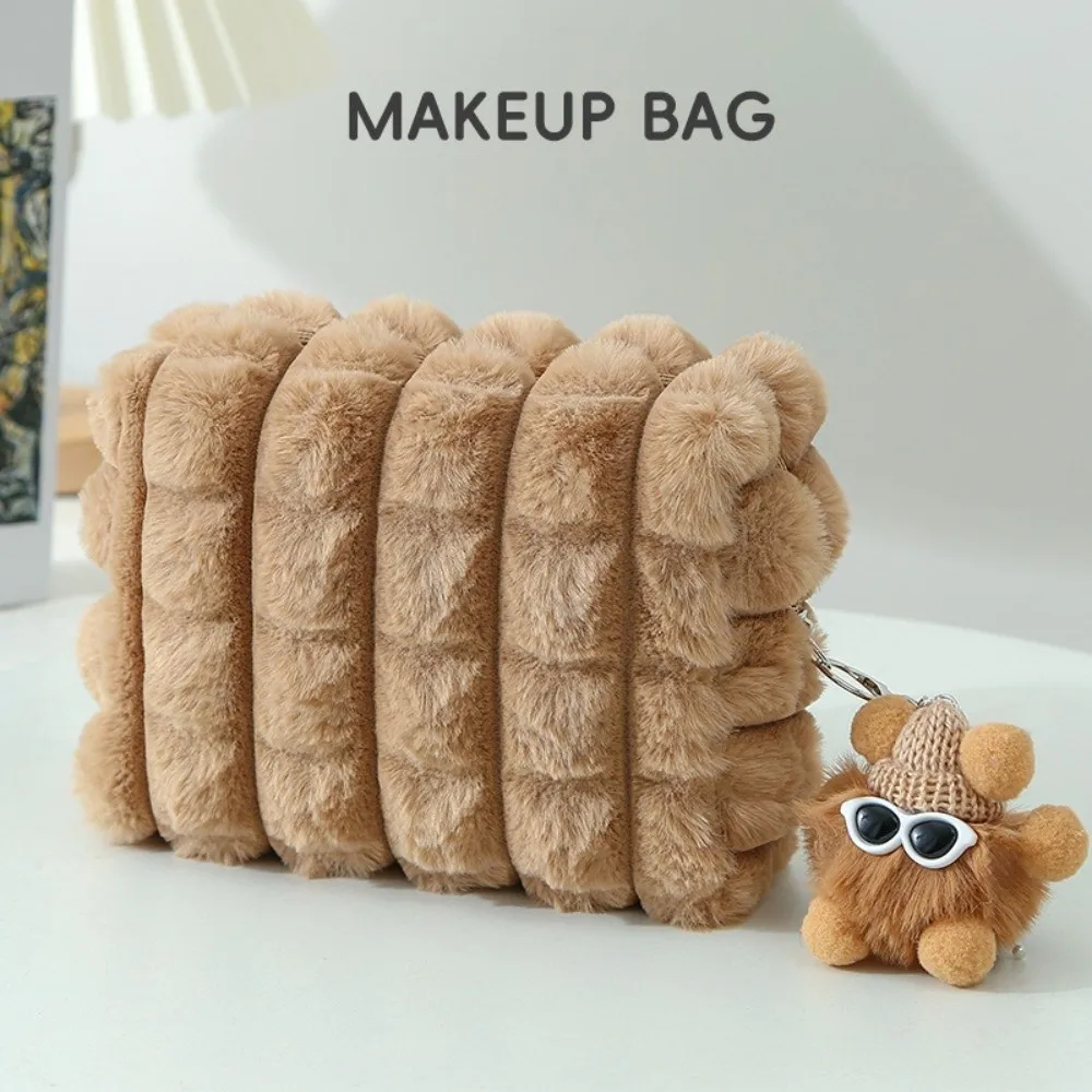 Portable With Adorable Hanging Charm Makeup Bag Large Capacity Soft Touch Cosmetic Pouch Toiletry Organizer Travel