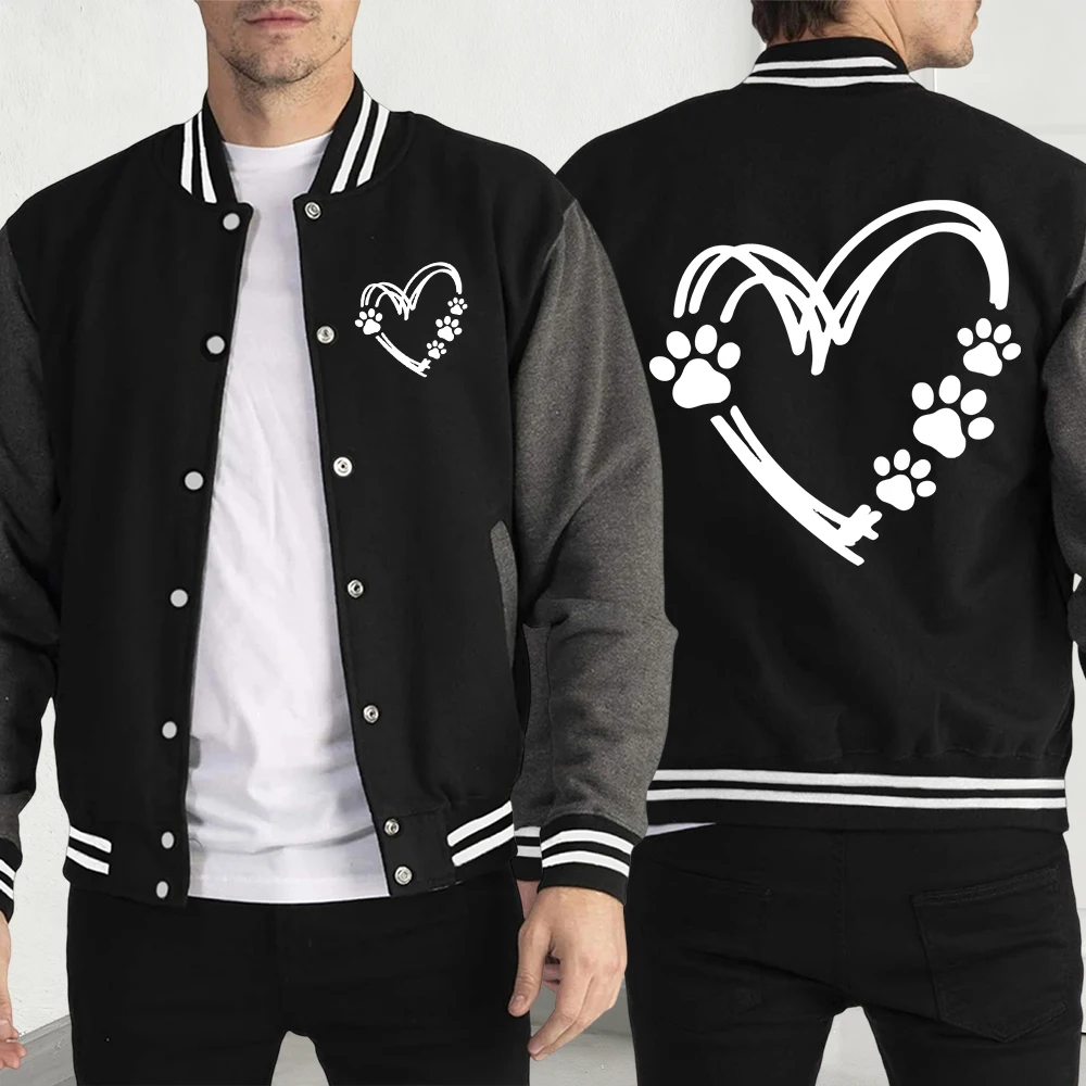 

Heart Footprint Print Jackets Men Hip Hop Loose Fleece Y2K Menswear Autumn Fashion Clothes Casual Coat Unisex Street Jacket