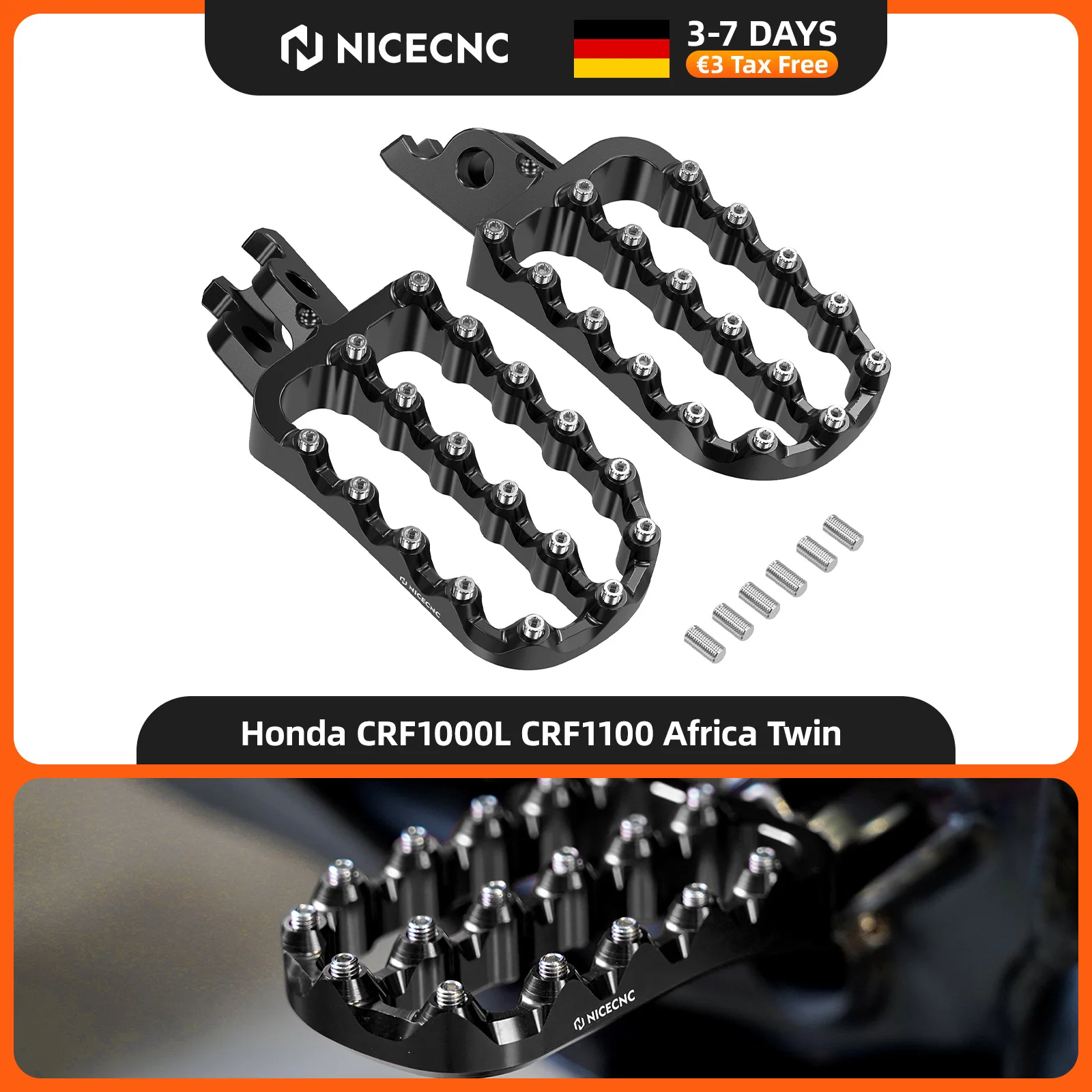 Repose-pieds larges pour Honda CRF1000L Africa Twin 2018-2021, CRF1100 2020-2023, CRF250L 	 CRF250L Rally 2012-2021 CRF450L 2019-2025 CRF450X 2005-2025 CRF450RX 2017-2025 CRF250X 	 2004-2017 CRF250RX 2019-2025